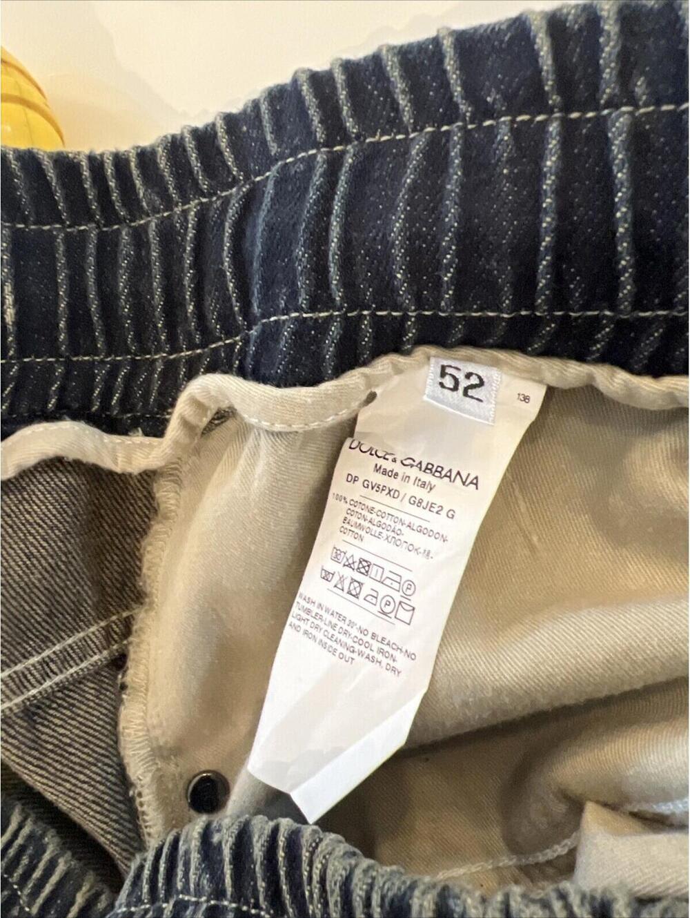 $1275 Dolce & Gabbana Washed Drawstring Cargo Beige/Dark Blue Jeans Size 52 - Picture 3 of 13